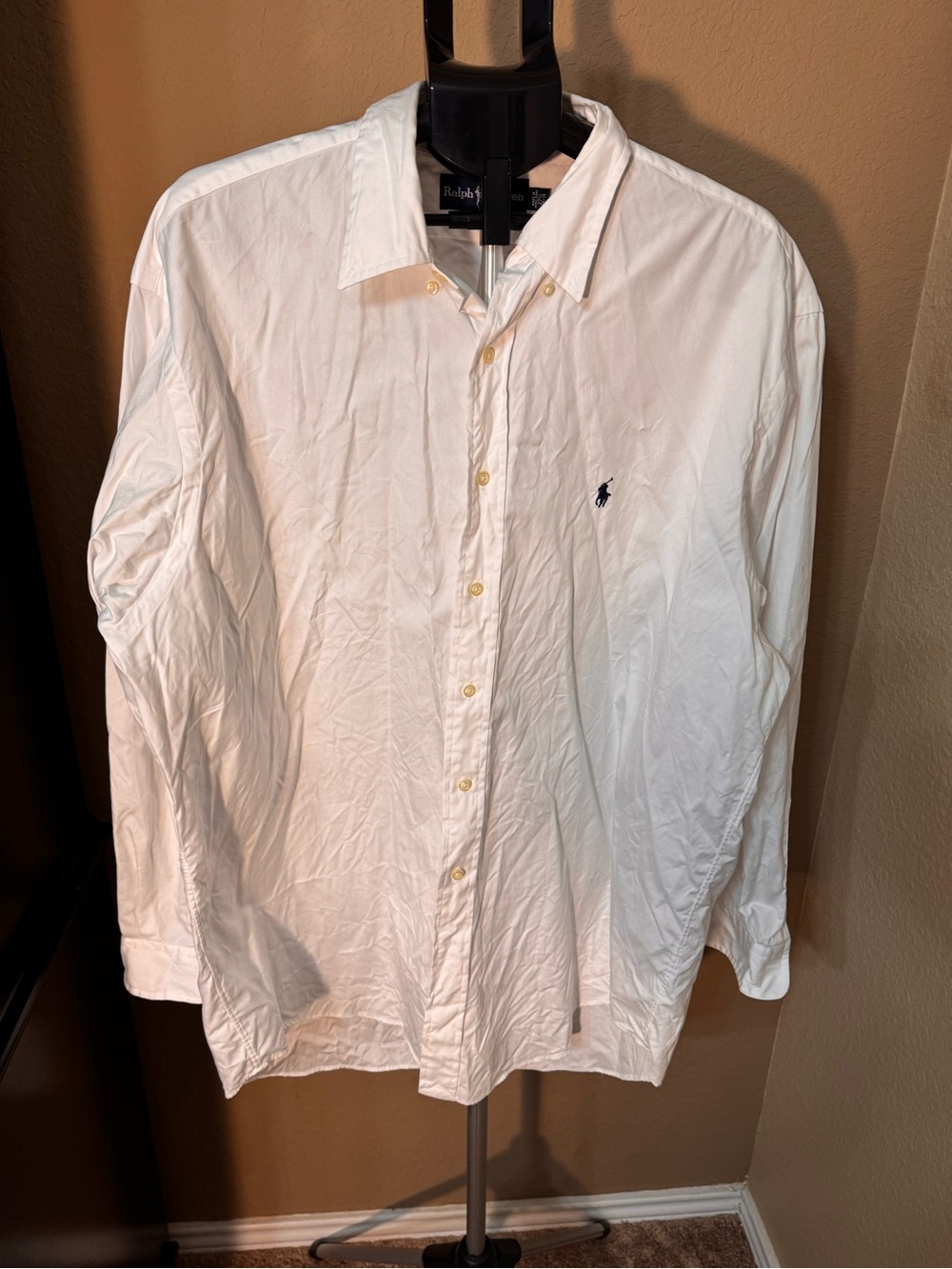 Ralph Lauren White Long-Sleeve Button-Down Shirt with Polo Logo